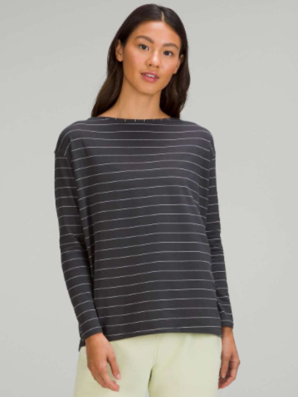 Lululemon‎ Back in Action Long Sleeve Shirt Short Serve Stripe Graphite 10/12